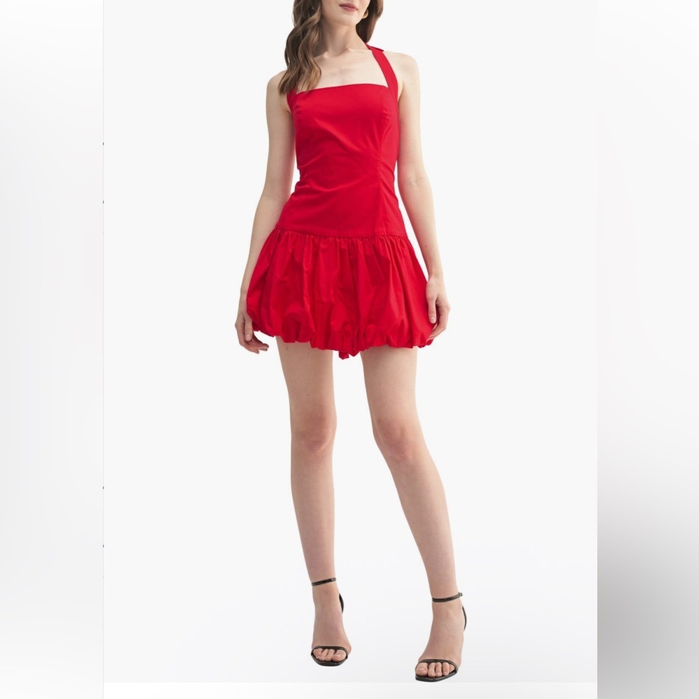 All in Favor Red Halter Bubble Hem Mini Dress Size Large